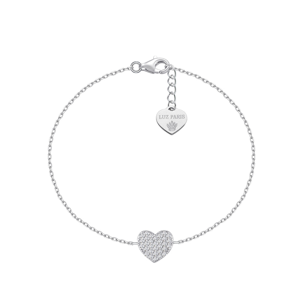 Pulsera Plata 925 Corazón con Circonitas Blancas | Regalo Romántico Mujer | Joyería Fina Hecha a Mano | Pulsera Ajustable
