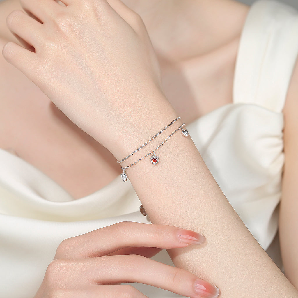 Pulsera Plata 925mls Tres Corazones y circonitas | Joyería Fina Mujer | Regalo Elegante | Pulsera Ajustable