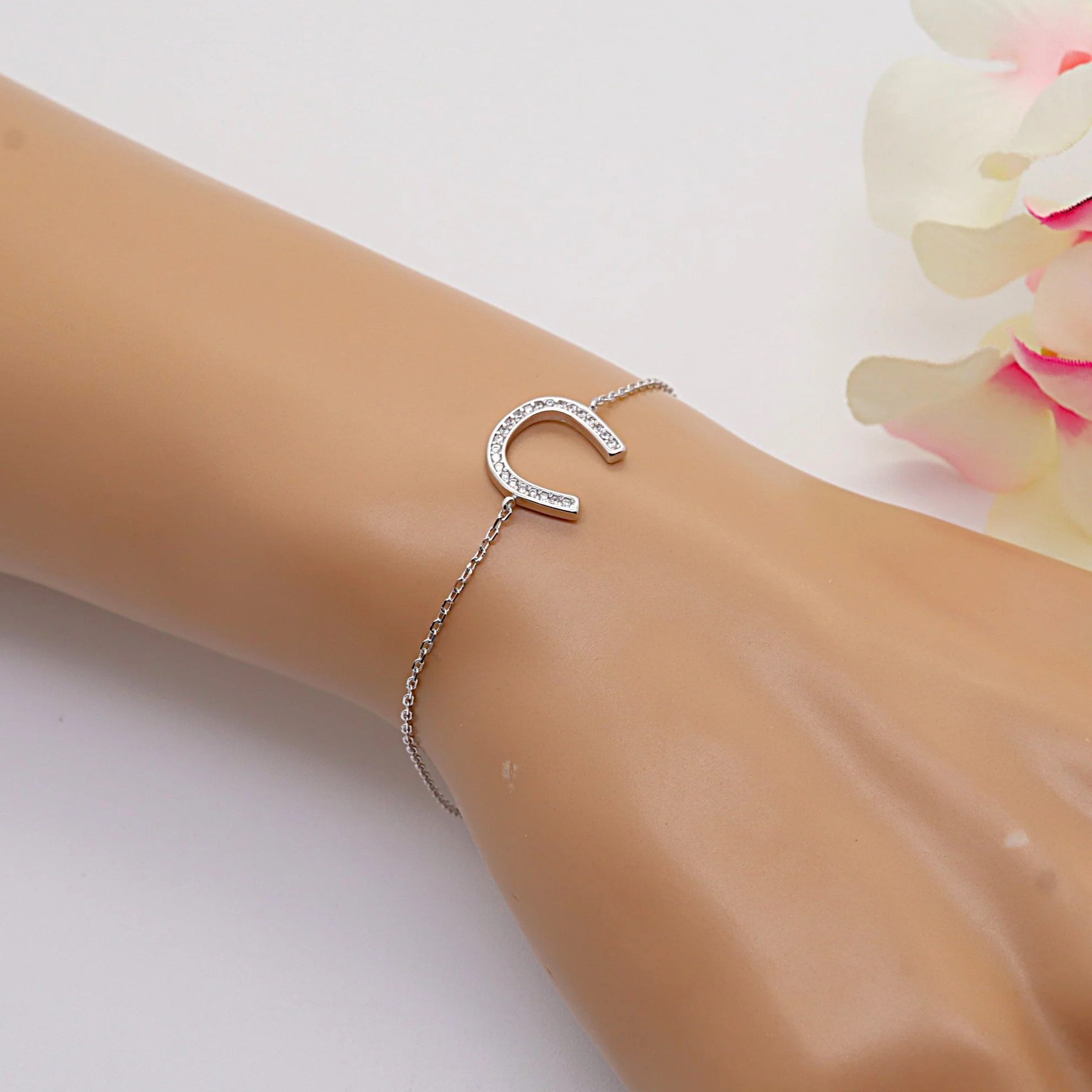 Pulsera Plata 925 Herradura con Circonitas | Amuleto de Suerte Mujer | Regalo con Significado | Joyería Fina Hecha a Mano
