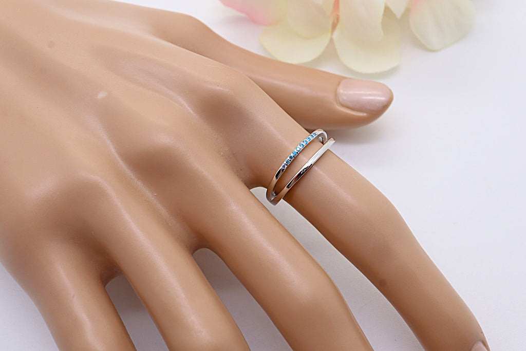 Anillo Plata 925mls doble aro con Circonitas azules