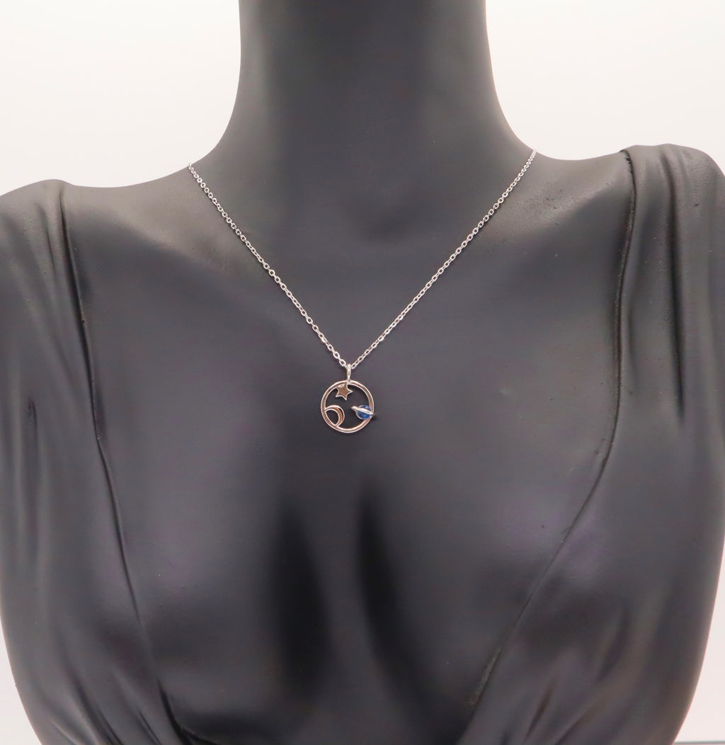 Collar Plata 925mls Espacio (estrella, luna y planeta)