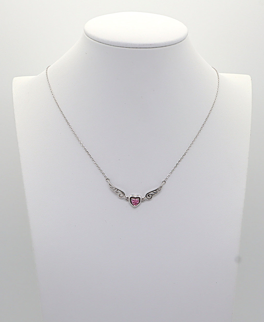 Collar Plata 925mls Corazón con Circonita Rosa y Dos Alas | Elegancia Romántica y Protección