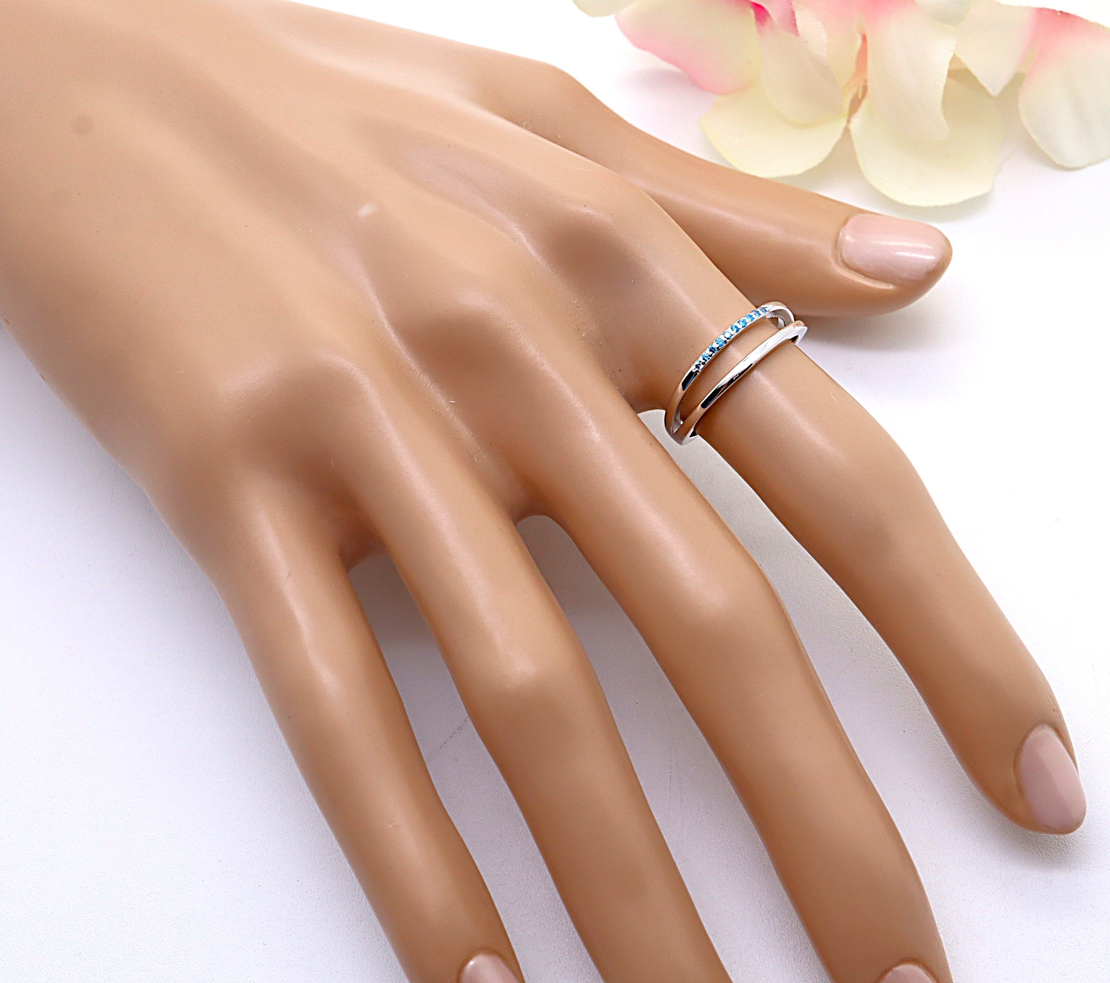 Anillo Plata 925mls doble aro con Circonitas azules