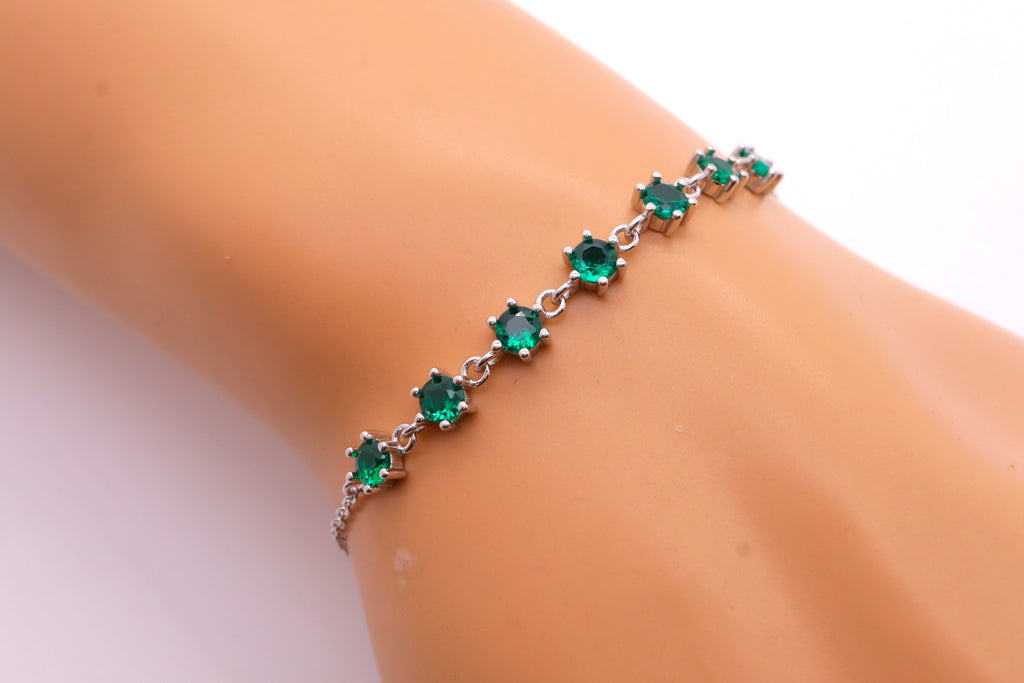 Pulsera Plata 925mls Circonitas verdes