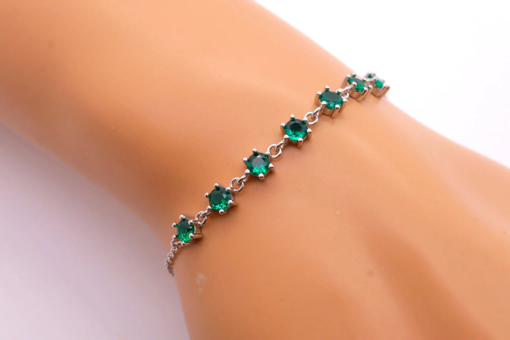 Pulsera Plata 925mls Circonitas verdes | Joyería fina mujer