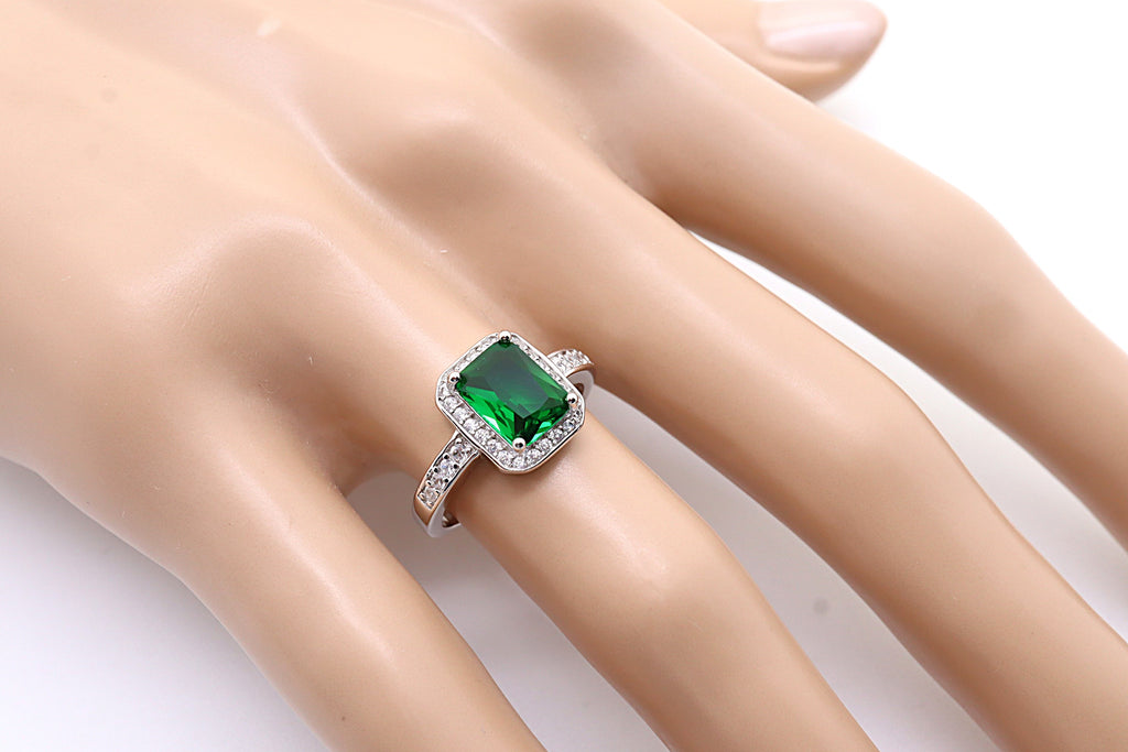 Anillo Plata 925mls Circonita color Verde esmeralda