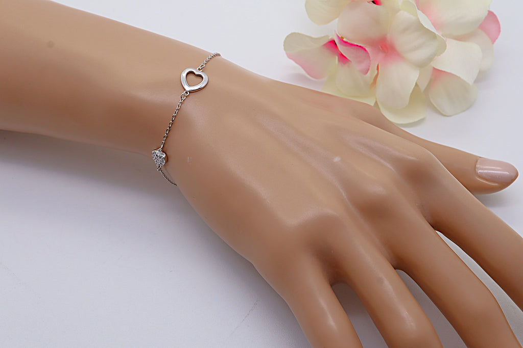 Pulsera Plata 925 Dos Corazones | Circonitas Blancas | Regalo Romántico Mujer | Joyería Fina Hecha a Mano Ajustable