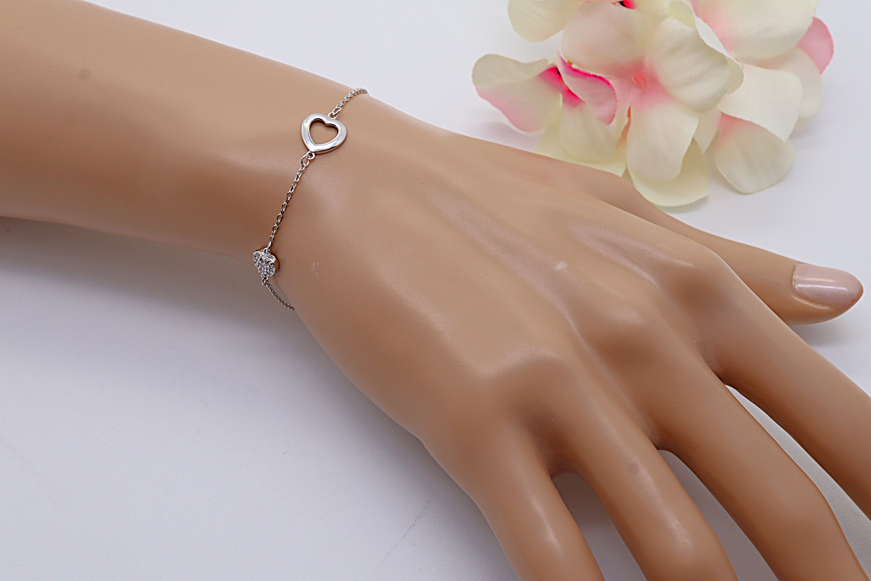 Pulsera Plata 925 Dos Corazones | Circonitas Blancas | Regalo Romántico Mujer | Joyería Fina Hecha a Mano Ajustable