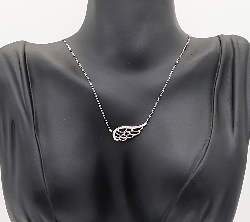 Collar Plata 925mls Ala de Ángel Blanca con Circonitas | Colgante Protector, Elegante y Brillante