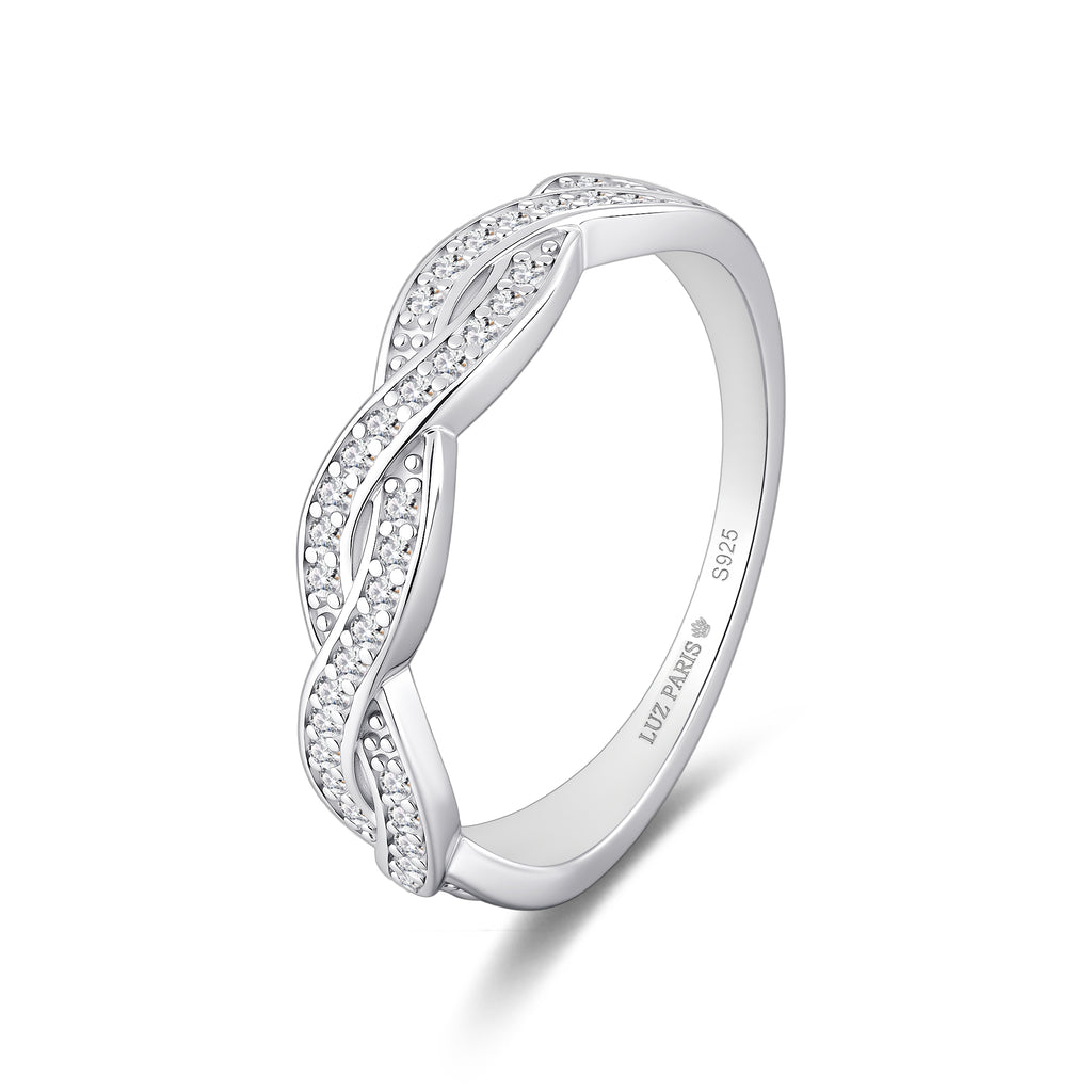 Anillo Plata 925mls Trenzado con Circonitas blancas