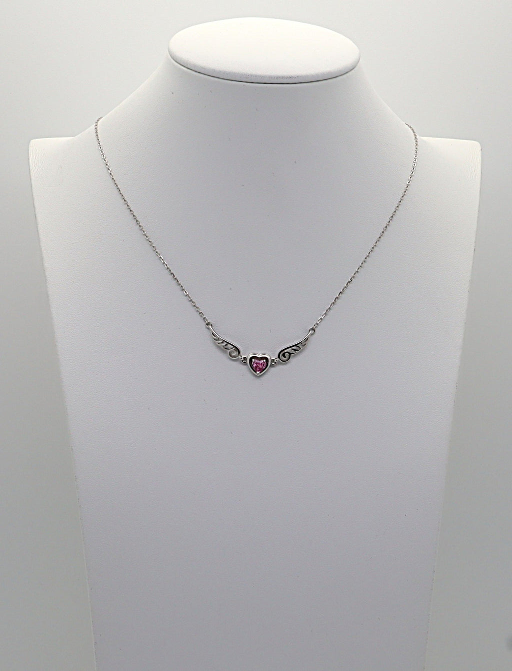 Collar Plata 925mls Corazón con Circonita Rosa y Dos Alas | Elegancia Romántica y Protección