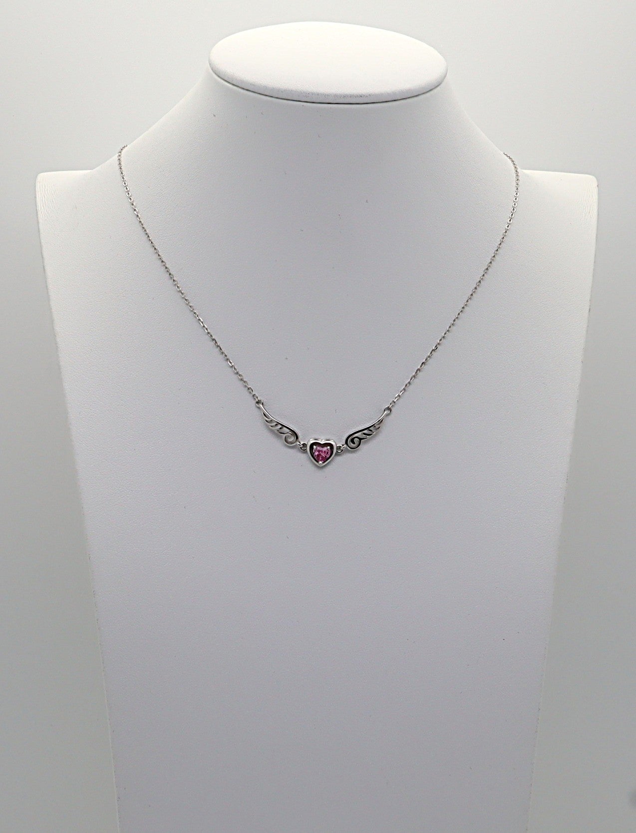 Collar Plata 925mls Corazón con Circonita Rosa y Dos Alas | Elegancia Romántica y Protección