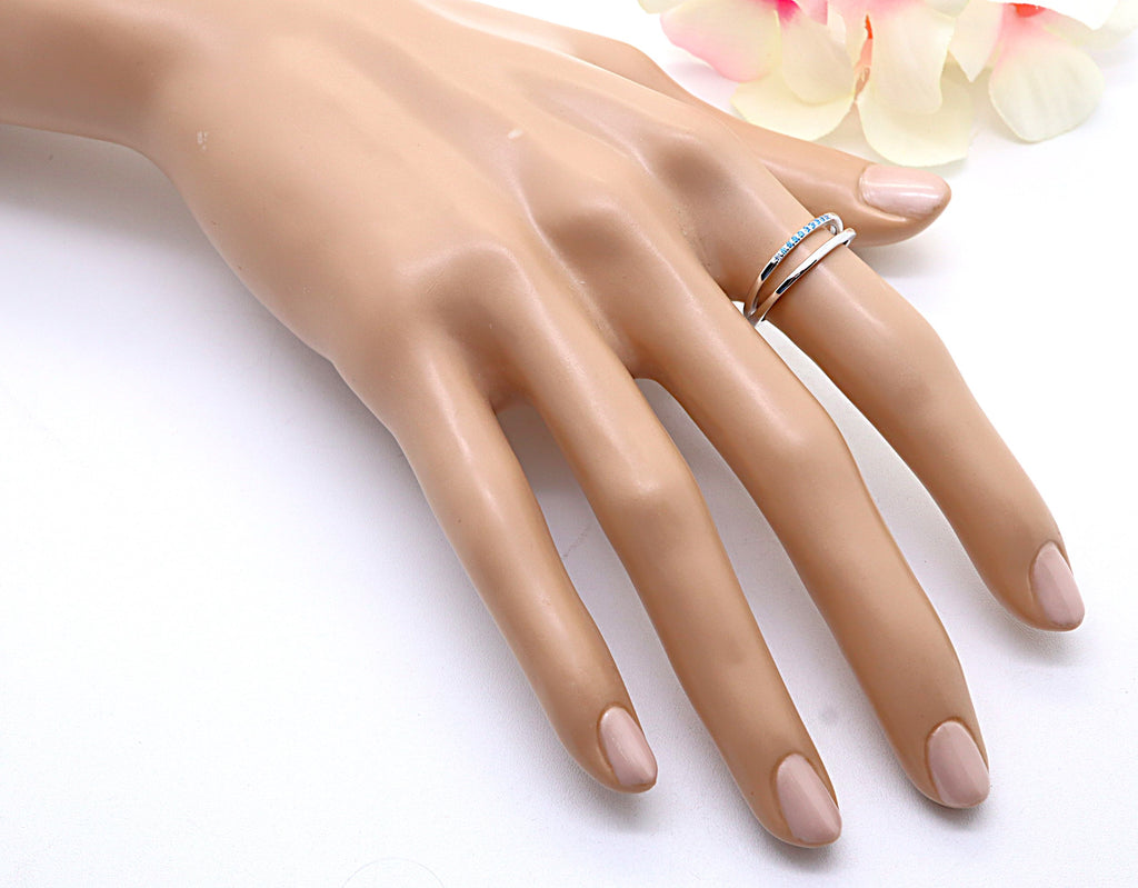 Anillo Plata 925mls doble aro con Circonitas azules