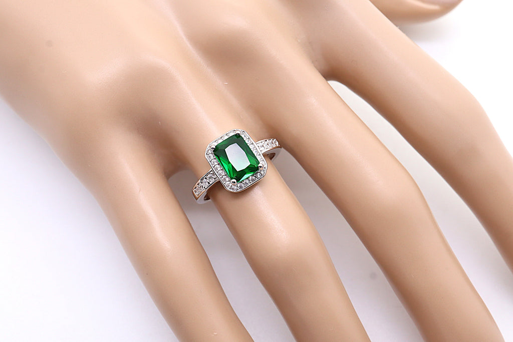Anillo Plata 925mls Circonita color Verde esmeralda