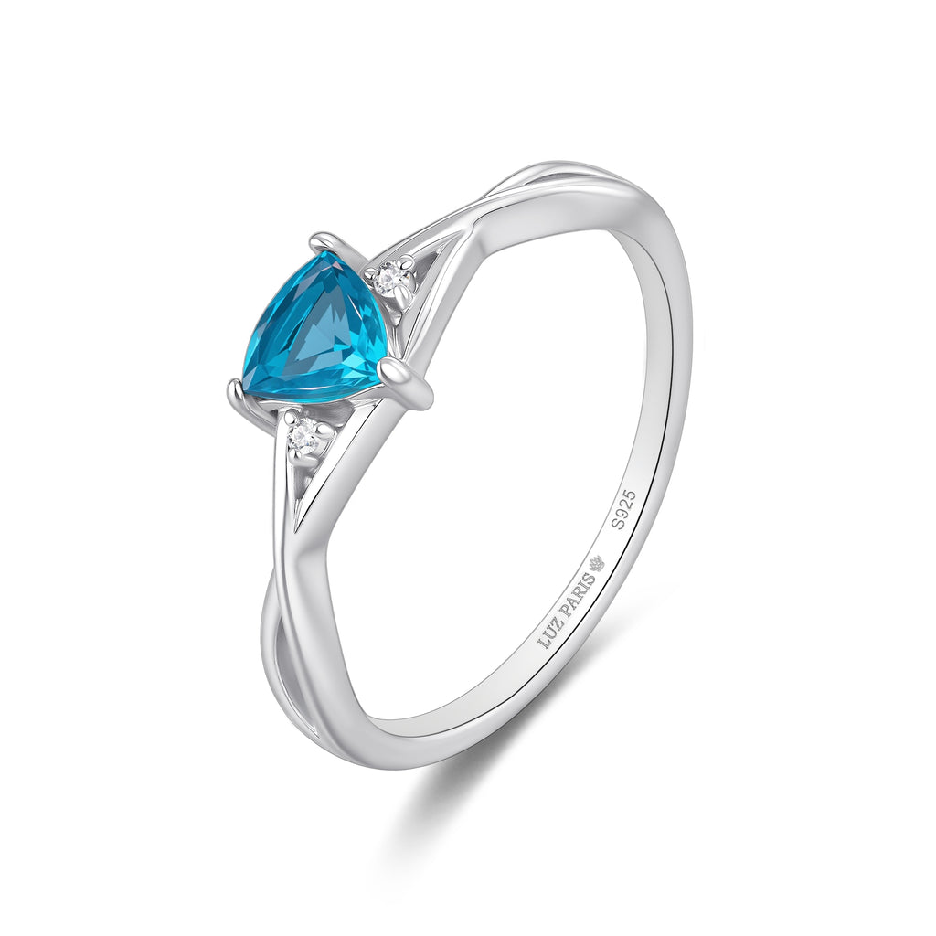 Anillo Plata 925mls Circonita Azul trenzado