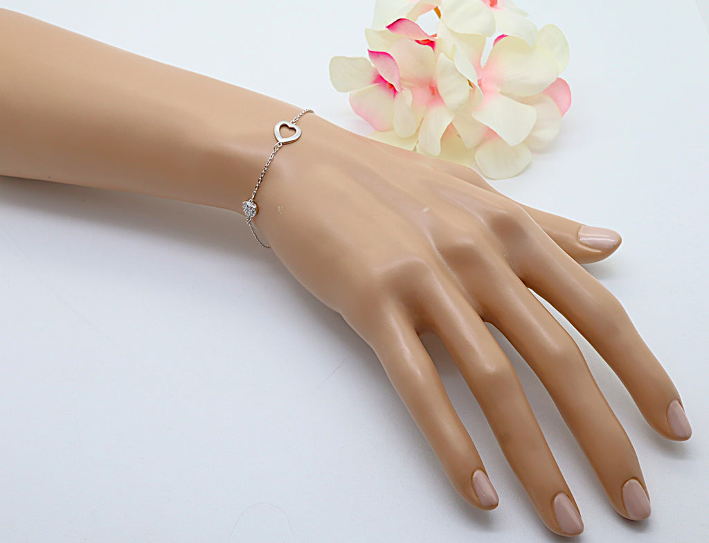 Pulsera Plata 925 Dos Corazones | Circonitas Blancas | Regalo Romántico Mujer | Joyería Fina Hecha a Mano Ajustable