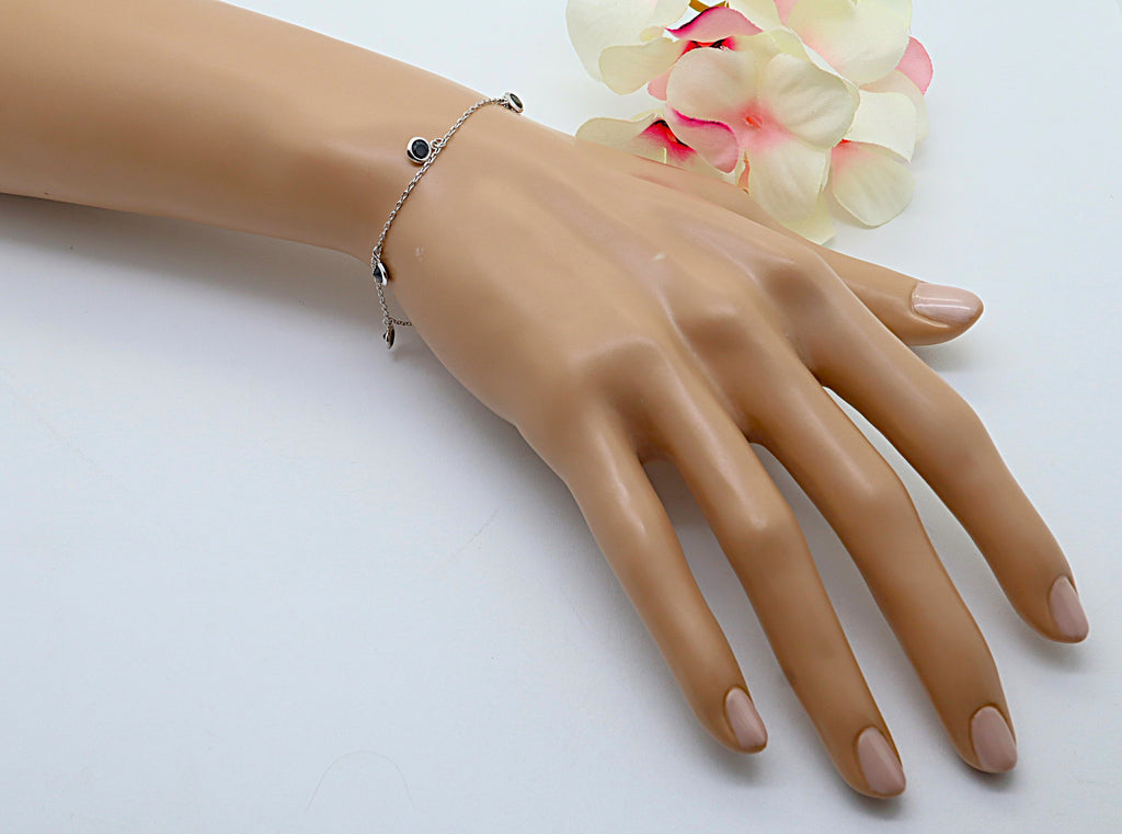 Pulsera Plata 925 con 5 Circonitas Negras Azabache | Joyería Moderna y Elegante | Regalo Mujer | Pulsera Ajustable Hecha a Mano