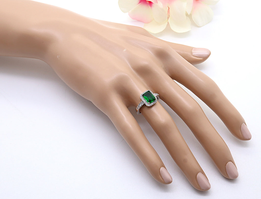 Anillo Plata 925mls Circonita color Verde esmeralda