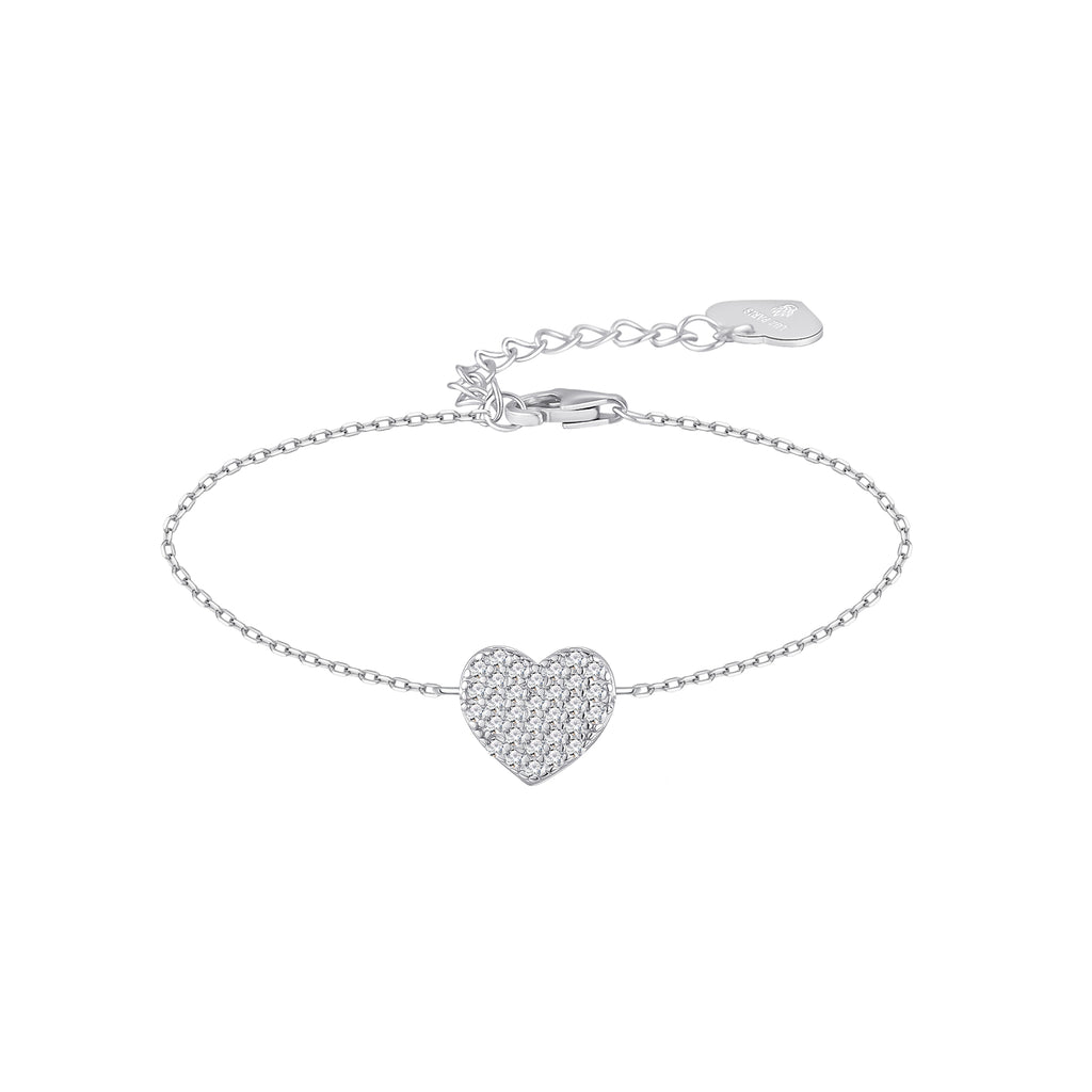 Pulsera Plata 925 Corazón con Circonitas Blancas | Regalo Romántico Mujer | Joyería Fina Hecha a Mano | Pulsera Ajustable