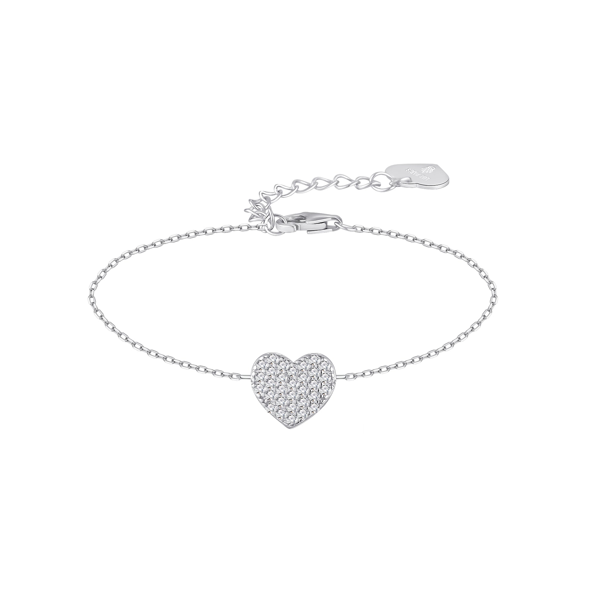 Pulsera Plata 925 Corazón con Circonitas Blancas | Regalo Romántico Mujer | Joyería Fina Hecha a Mano | Pulsera Ajustable
