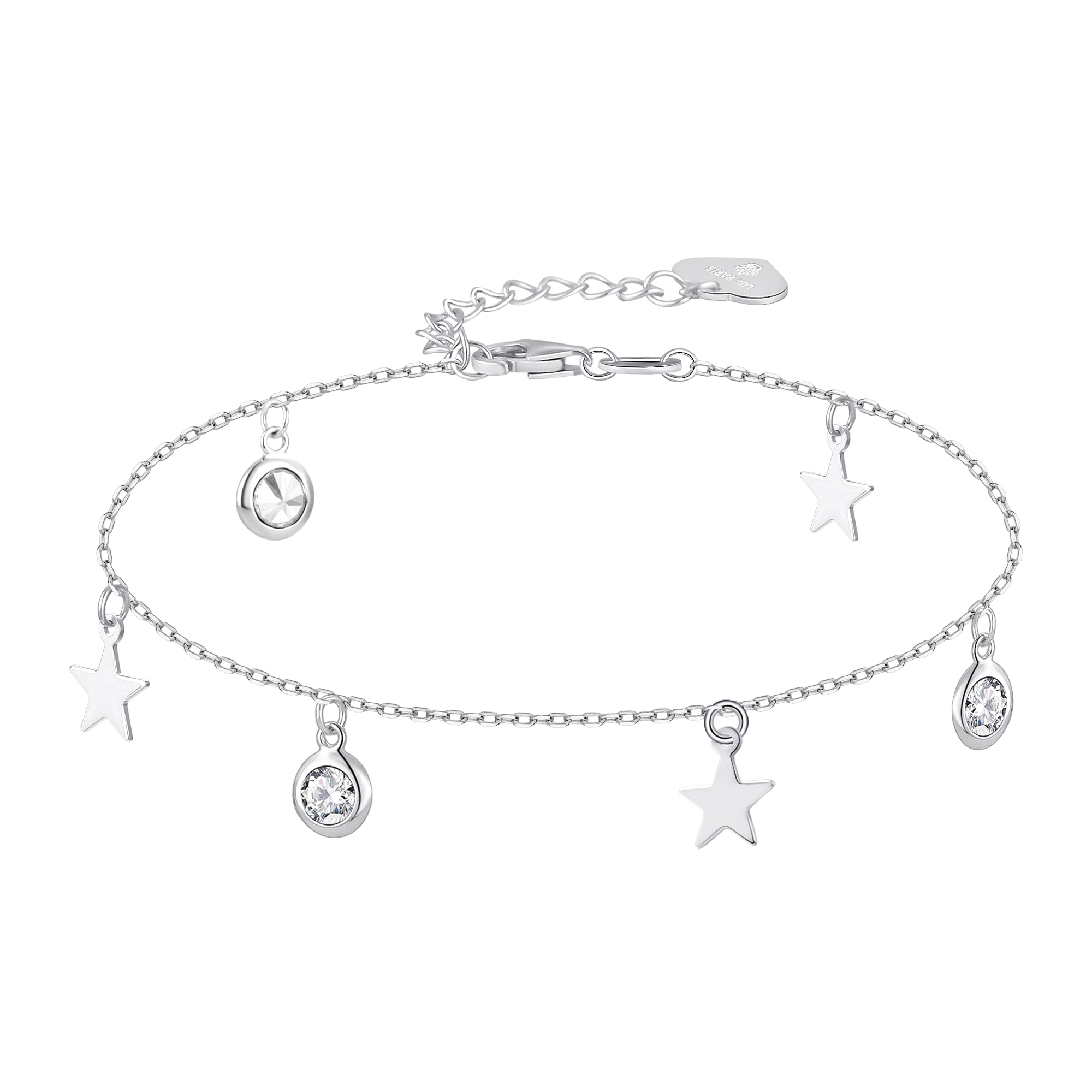 Pulsera Plata 925 Tres Estrellas y Circonitas Blancas | Joyería Fina Mujer | Regalo Elegante | Pulsera Ajustable Hecha a Mano
