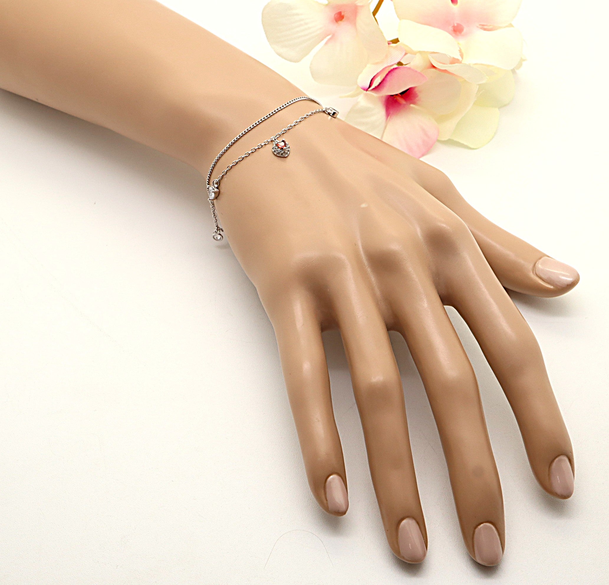 Pulsera Plata 925mls Tres Corazones y circonitas | Joyería Fina Mujer | Regalo Elegante | Pulsera Ajustable