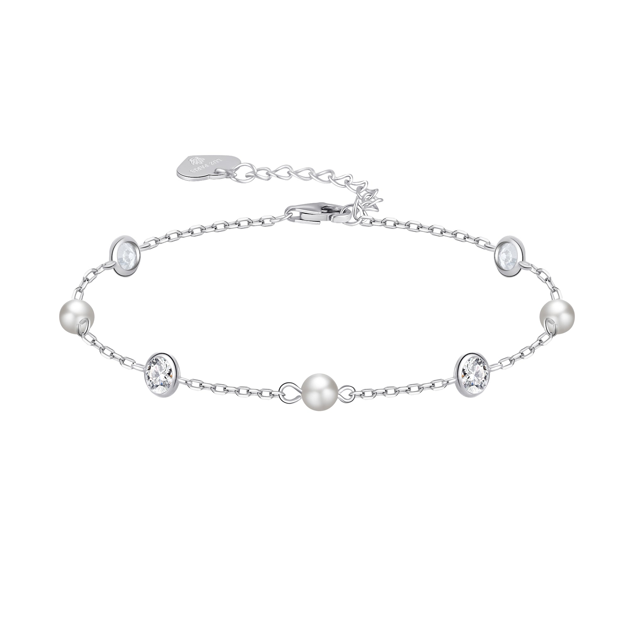 Pulsera Plata 925 con Tres Perlas y Circonitas Blancas | Joyería Elegante Mujer | Regalo Fino | Pulsera Ajustable Hecha a Mano