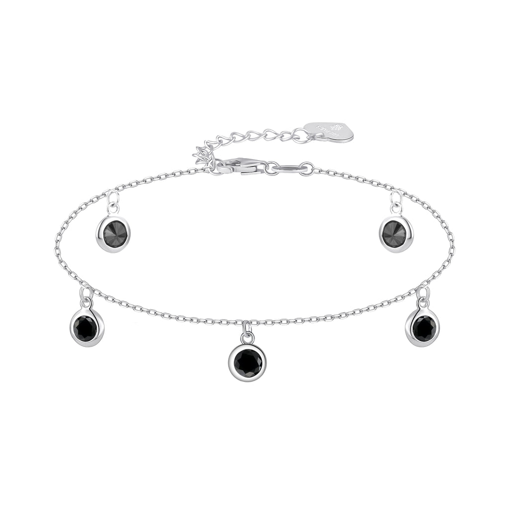 Pulsera Plata 925 con 5 Circonitas Negras Azabache | Joyería Moderna y Elegante | Regalo Mujer | Pulsera Ajustable Hecha a Mano