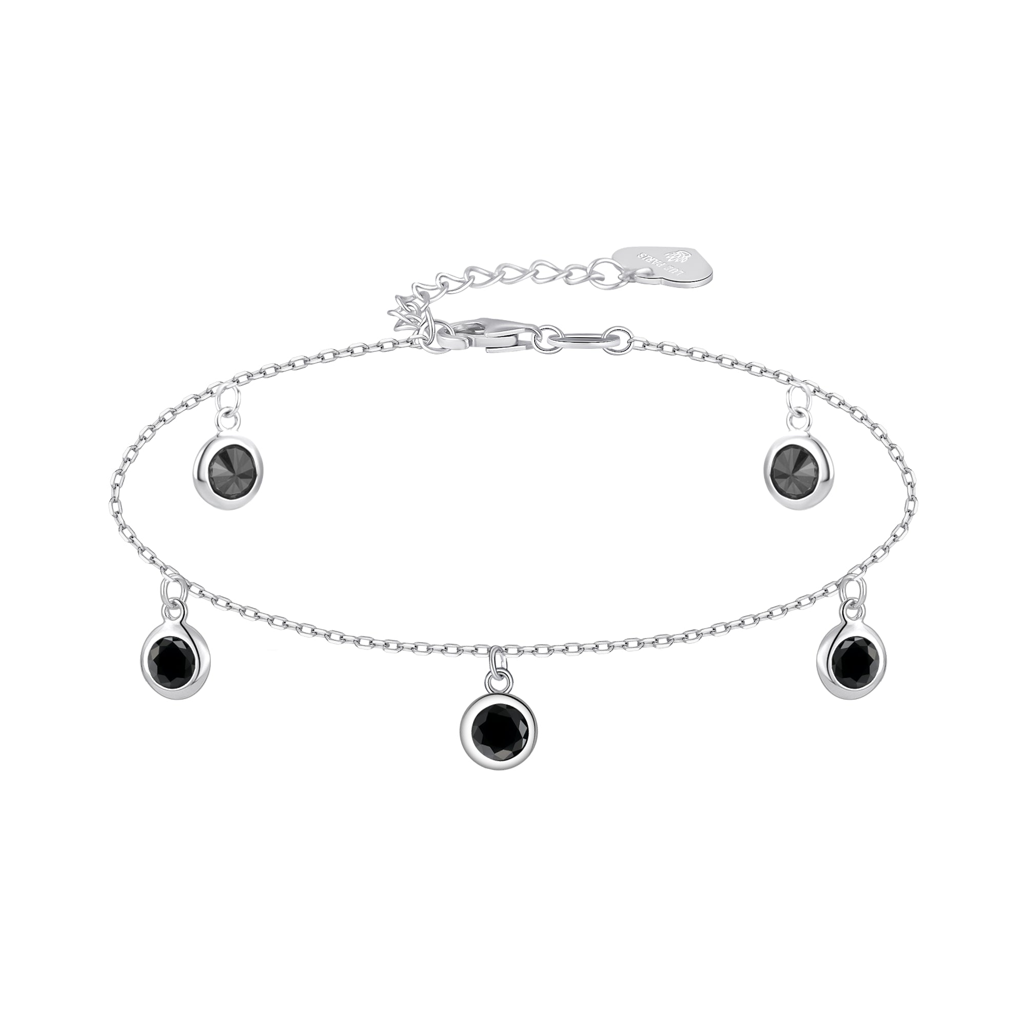 Pulsera Plata 925 con 5 Circonitas Negras Azabache | Joyería Moderna y Elegante | Regalo Mujer | Pulsera Ajustable Hecha a Mano
