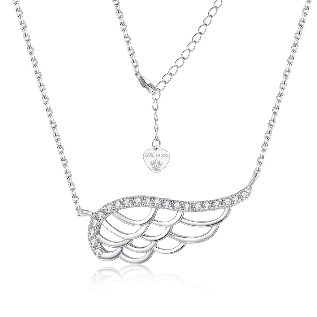 Collar Plata 925mls Ala de Ángel Blanca con Circonitas | Colgante Protector, Elegante y Brillante