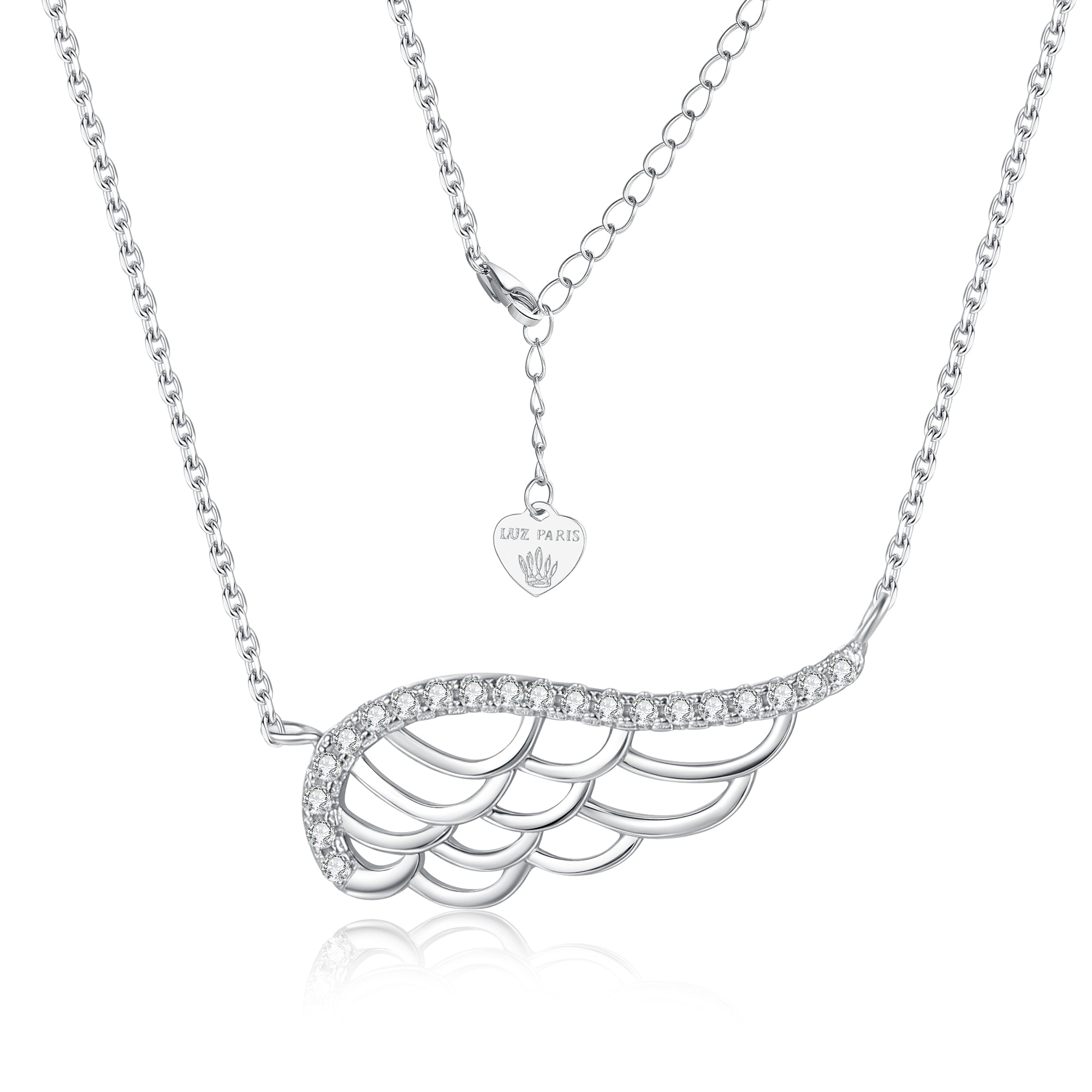 Collar Plata 925mls Ala de Ángel Blanca con Circonitas | Colgante Protector, Elegante y Brillante