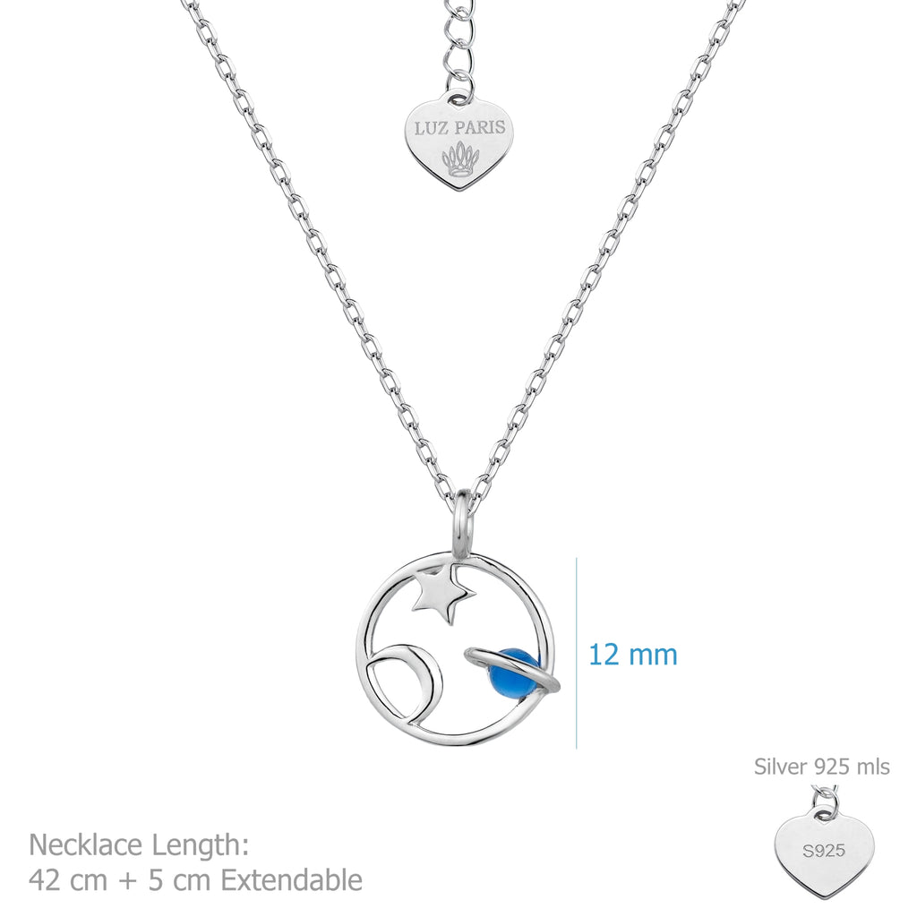 Collar Plata 925mls Espacio (estrella, luna y planeta)