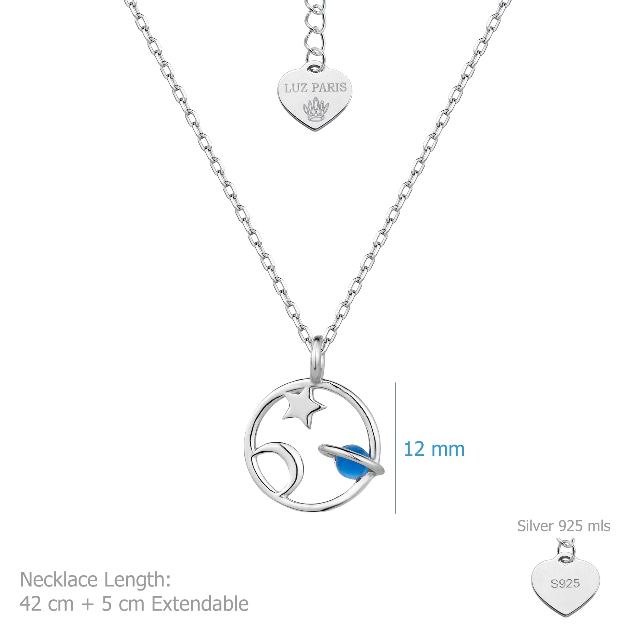 Collar Plata 925mls Espacio (estrella, luna y planeta)