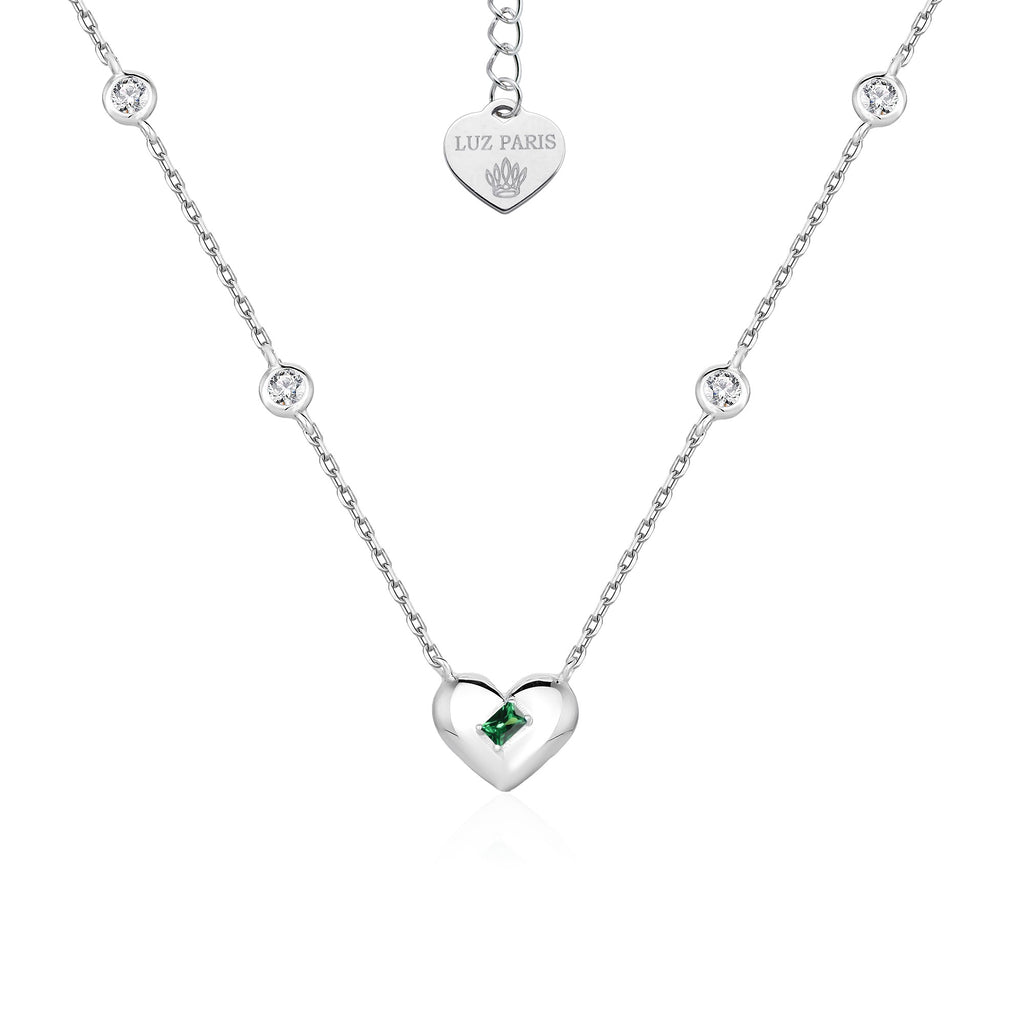 Collar Plata 925mls Corazón Verde con Circonitas blancas