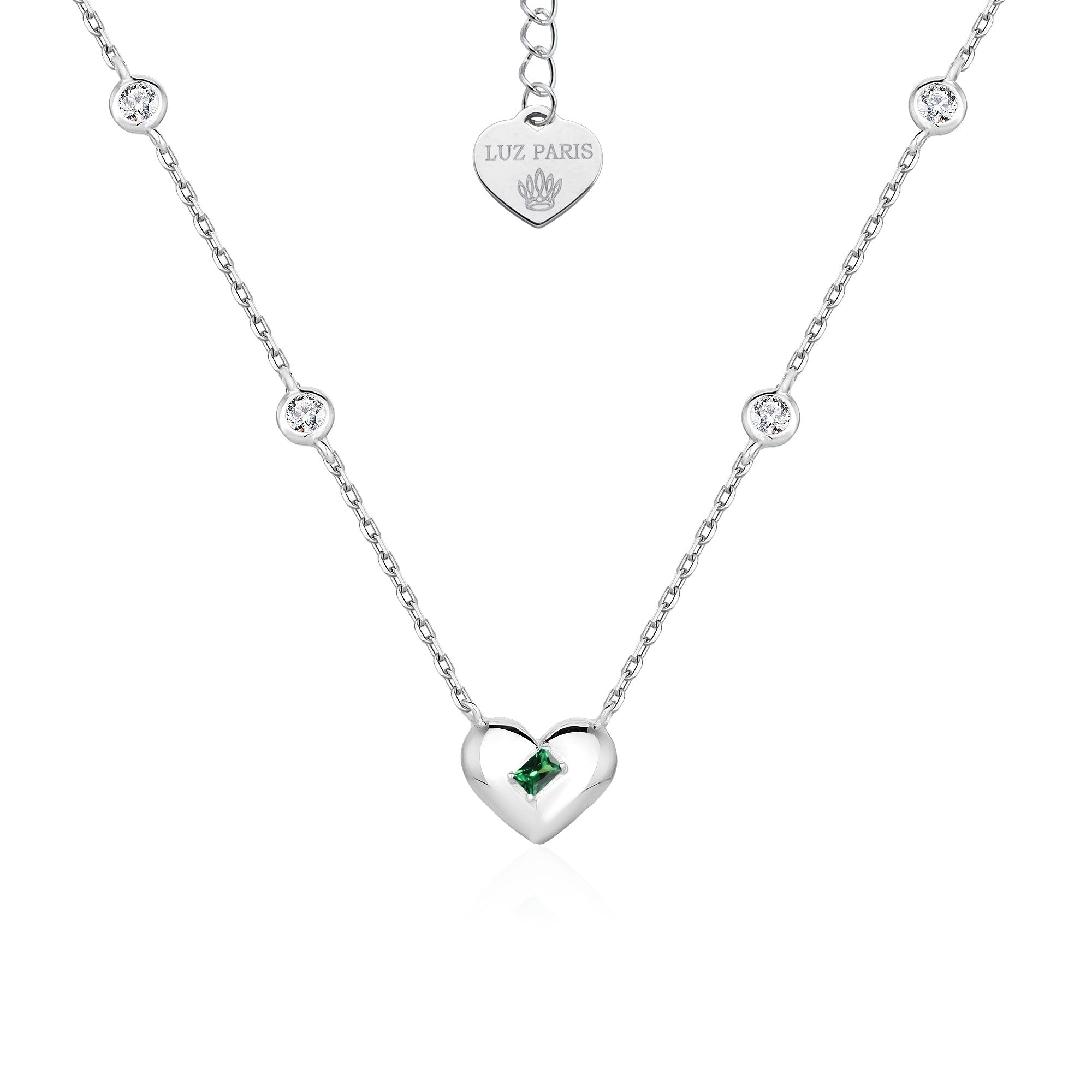 Collar Plata 925mls Corazón Verde con Circonitas blancas