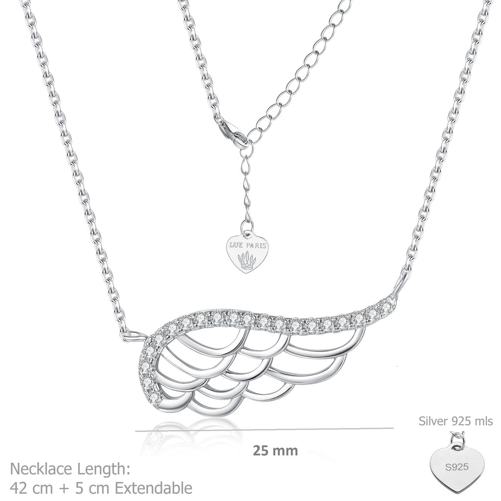 Collar Plata 925mls Ala de Ángel Blanca con Circonitas | Colgante Protector, Elegante y Brillante