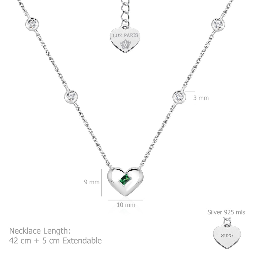 Collar Plata 925mls Corazón Verde con Circonitas blancas