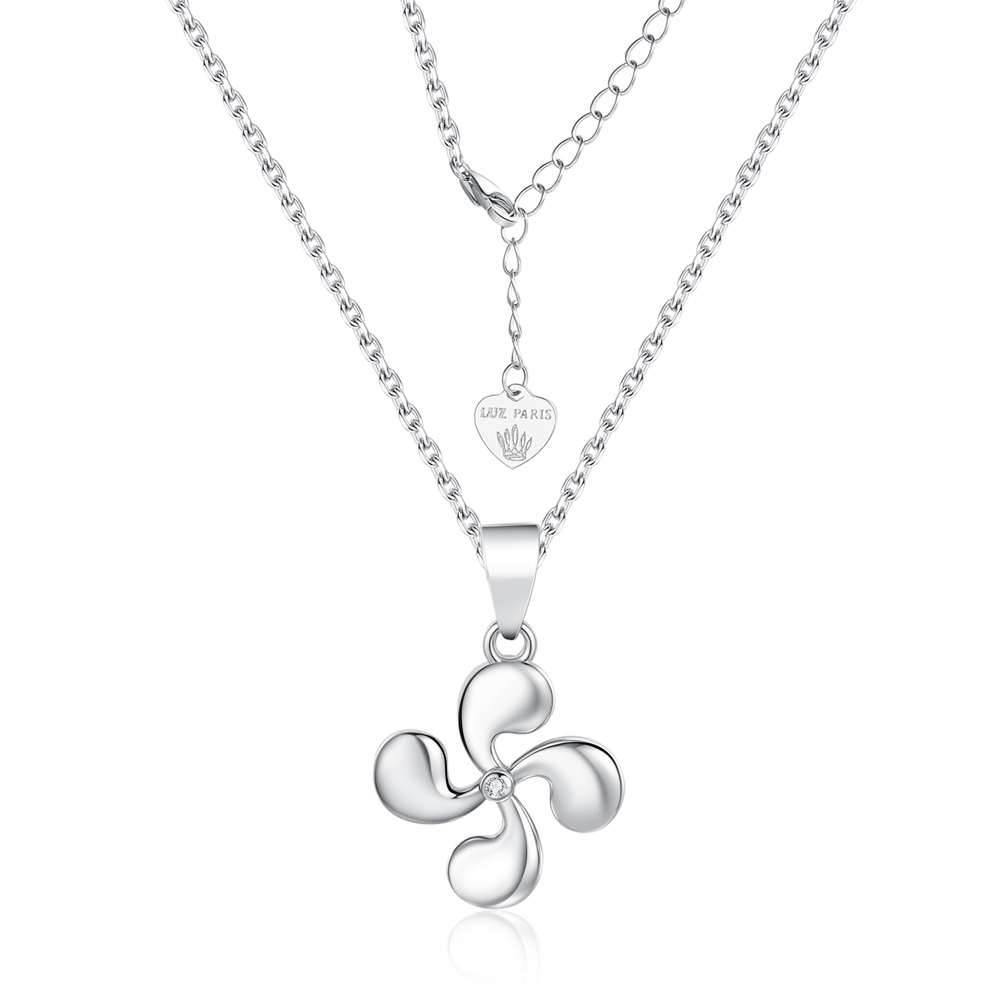 Collar Plata 925mls Lauburu Vasco con Circonita Blanca Central |Tradición, Brillo y Elegancia