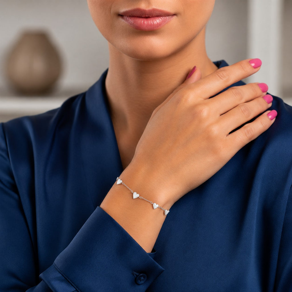 Pulsera Plata 925mls con Cinco Corazones | Elegancia Romántica | Joya Mujer
