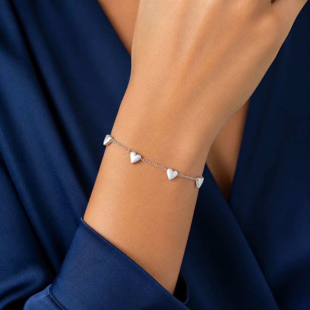 Pulsera Plata 925mls con Cinco Corazones | Elegancia Romántica | Joya Mujer