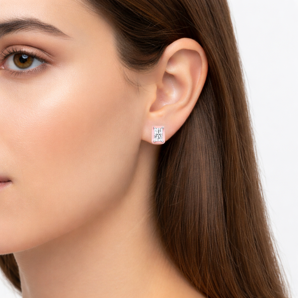Pendientes Plata 925mls Circonita blanca borde lacado rosa
