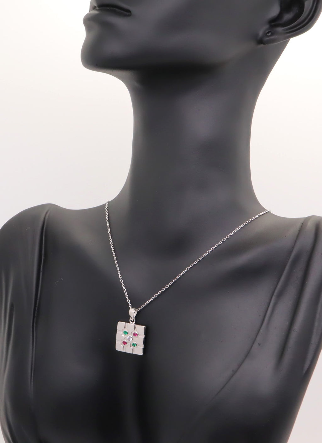 Collar Plata 925mls Baldosa Bilbao Circonitas color blanco, verde, rubí