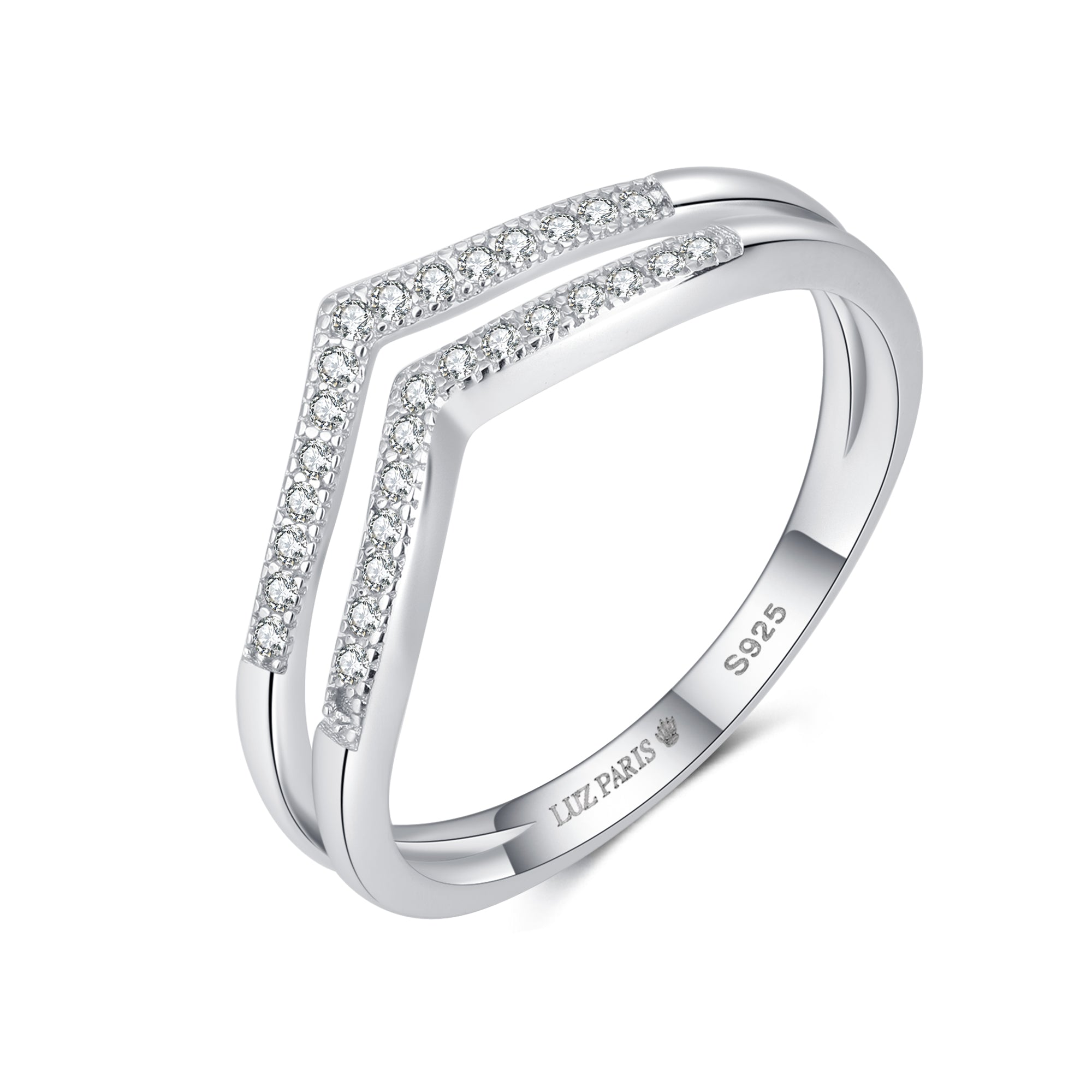 Anillo Plata 925mls doble V Circonitas