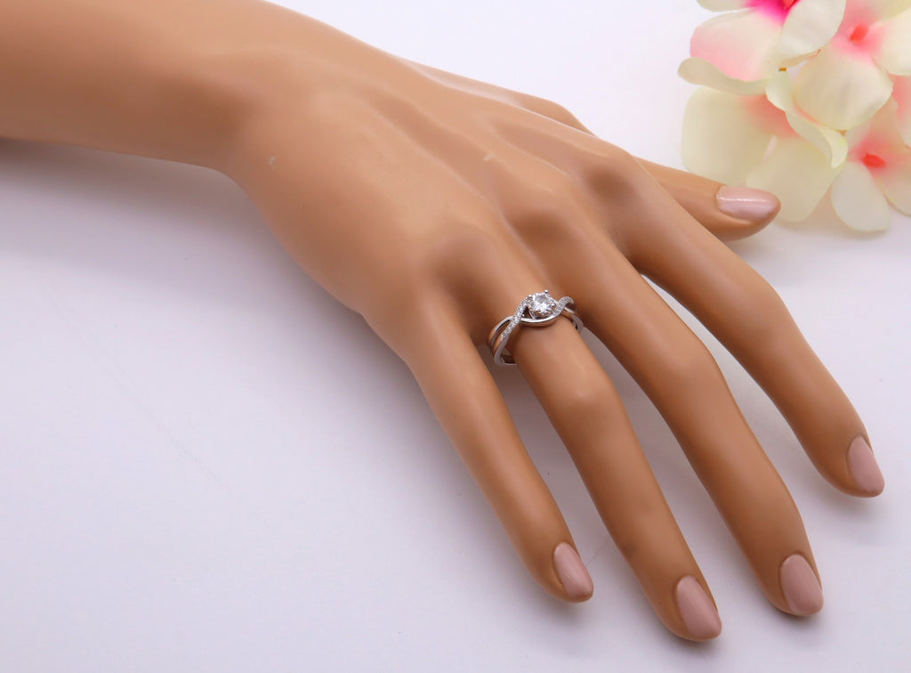 Anillo Plata 925mls Blanco Circonitas enlazado