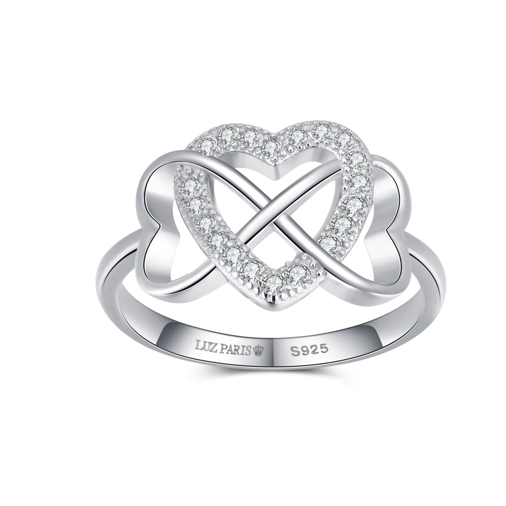 Anillo Plata 925mls Corazón enlazado con Circonitas blancas