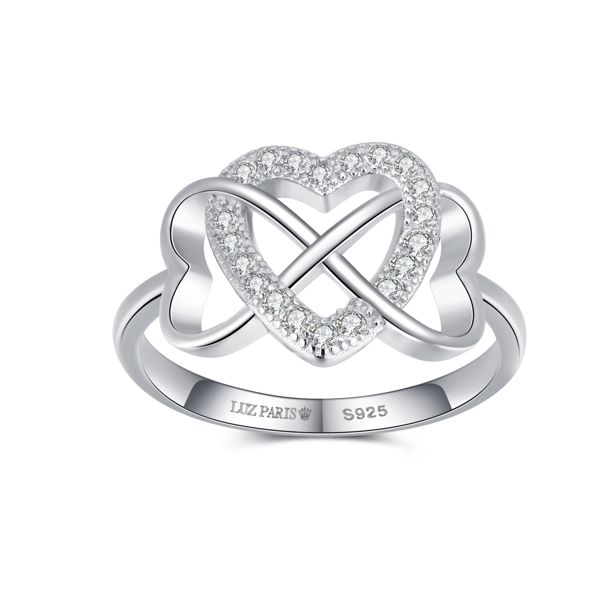 Anillo Plata 925mls Corazón enlazado con Circonitas blancas
