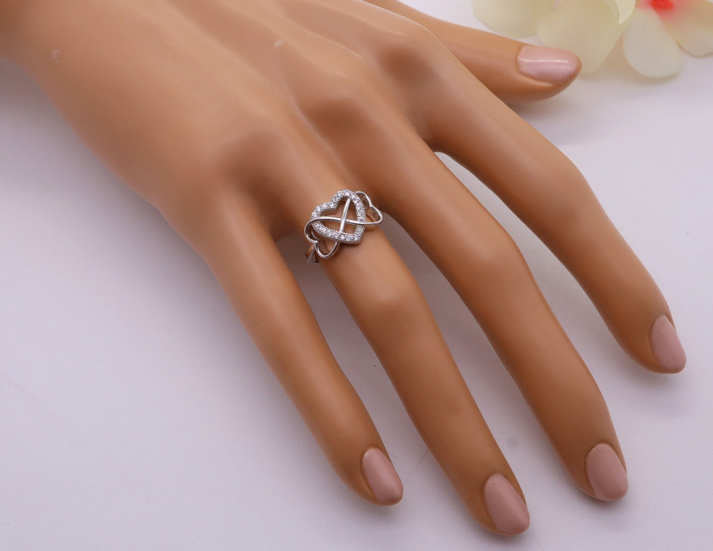 Anillo Plata 925mls Corazón enlazado con Circonitas blancas