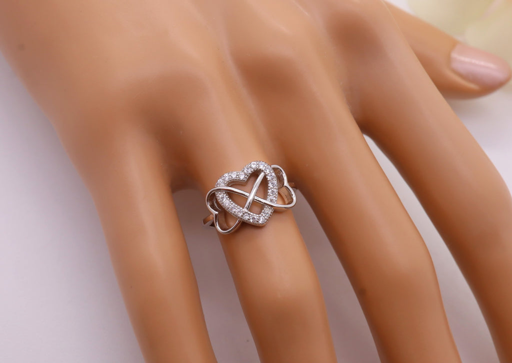 Anillo Plata 925mls Corazón enlazado con Circonitas blancas