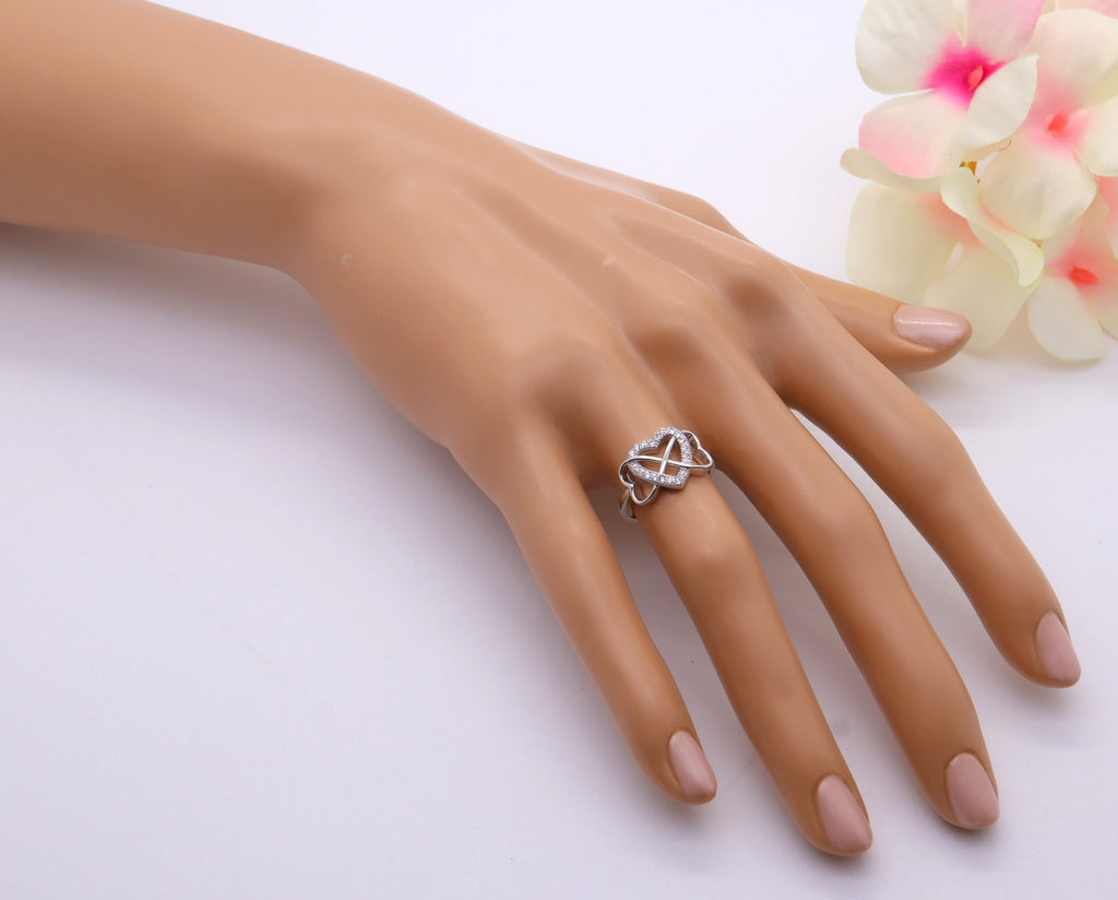Anillo Plata 925mls Corazón enlazado con Circonitas blancas