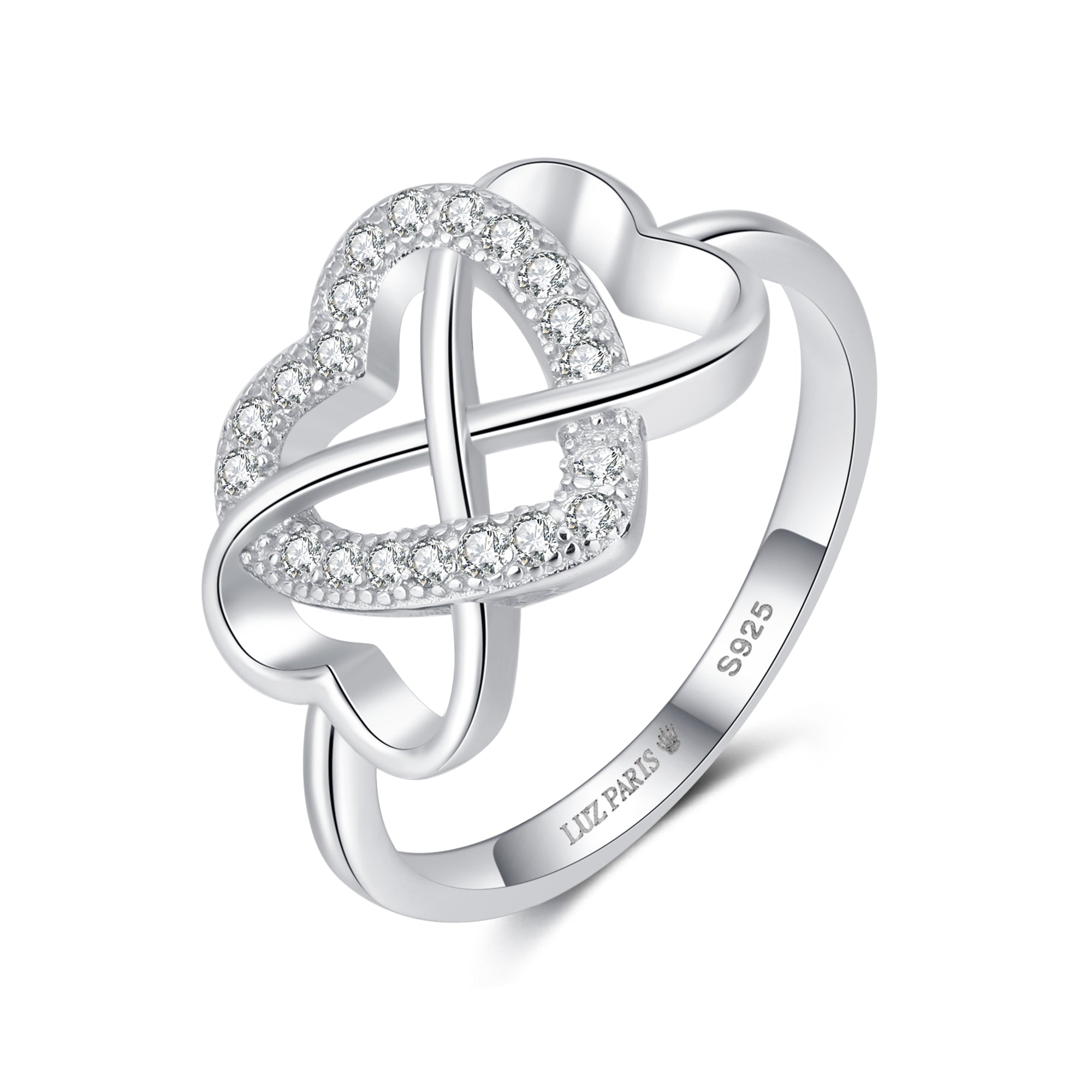 Anillo Plata 925mls Corazón enlazado con Circonitas blancas